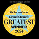 Logo Recognizing Wright Injury Law LLC's affiliation with Grand Strands Greatest Personal Injury Lawyer winner 2024